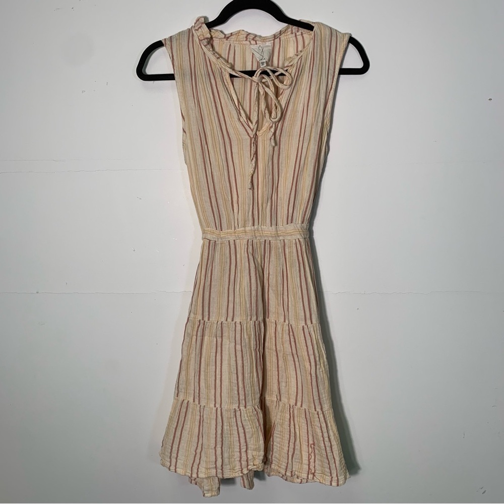 Joie Sleeveless Cotton Striped Above Knee Dress Split Neck with Tie size XS